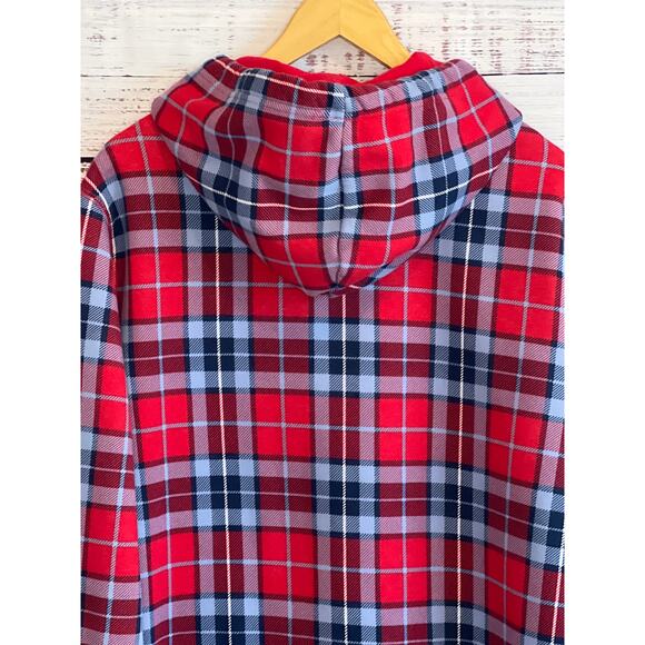 Lands' End Serious Sweats Hooded Lounger Gown Red White Blue Plaid Size L - Picture 7 of 14
